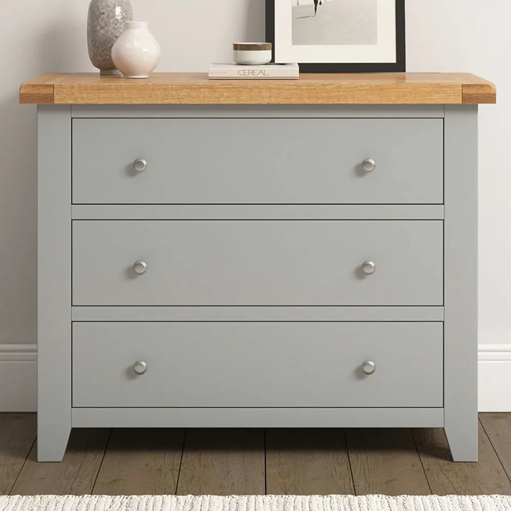 Windsor 3 Drawer Storage Chest - Pebble Grey, Oak
