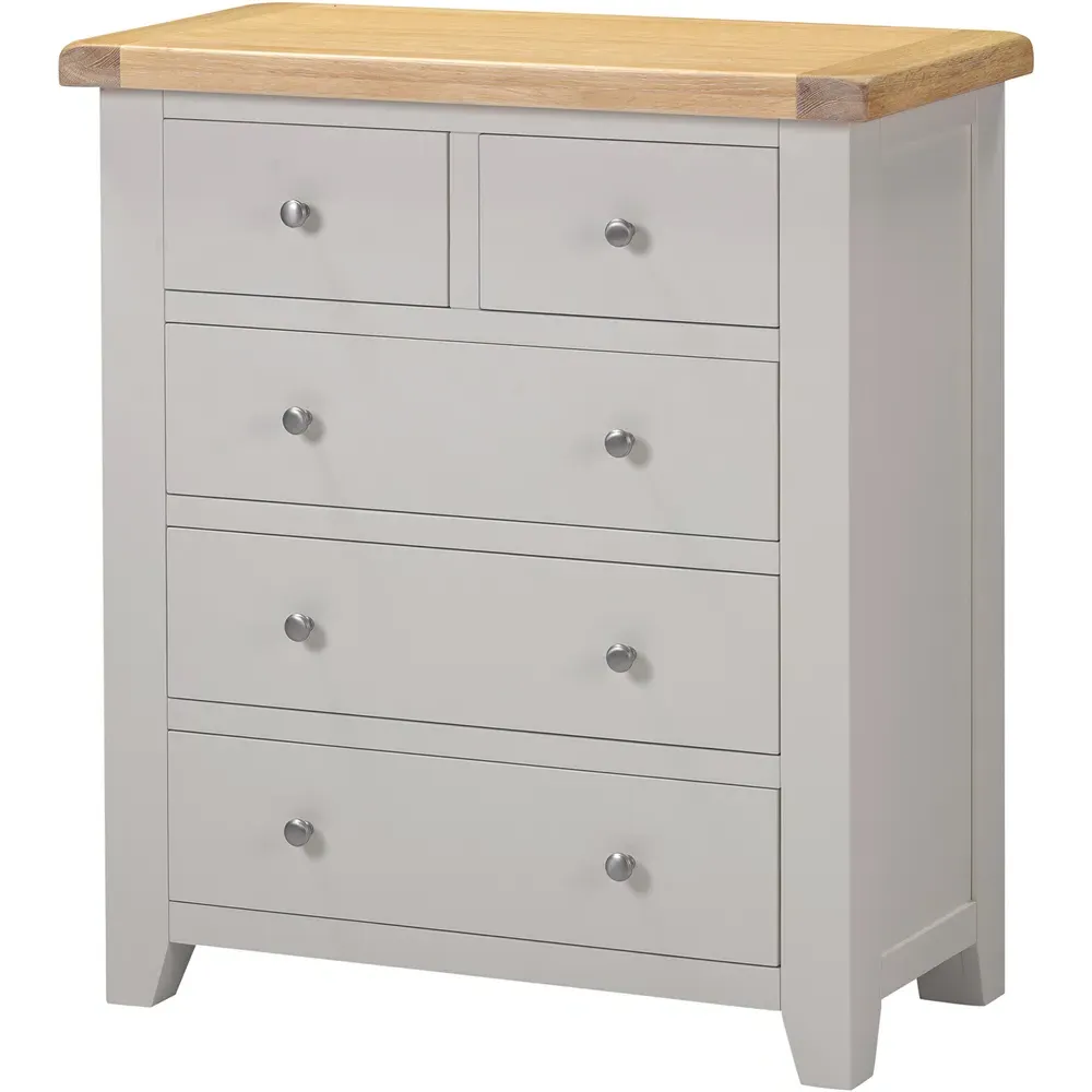 Windsor 5 Drawer Storage Chest - Pebble Grey, Oak