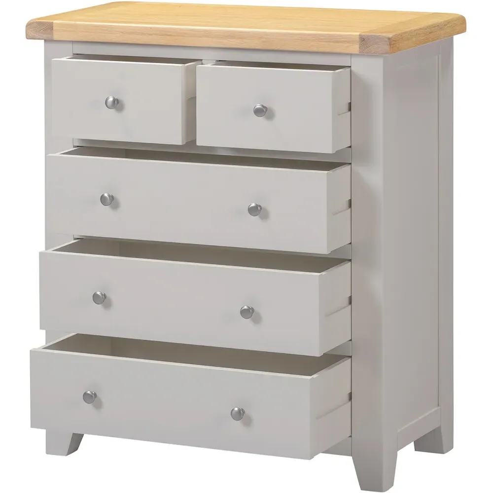 Windsor 5 Drawer Storage Chest - Pebble Grey, Oak