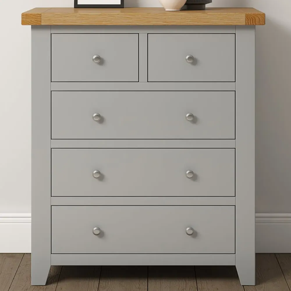 Windsor 5 Drawer Storage Chest - Pebble Grey, Oak