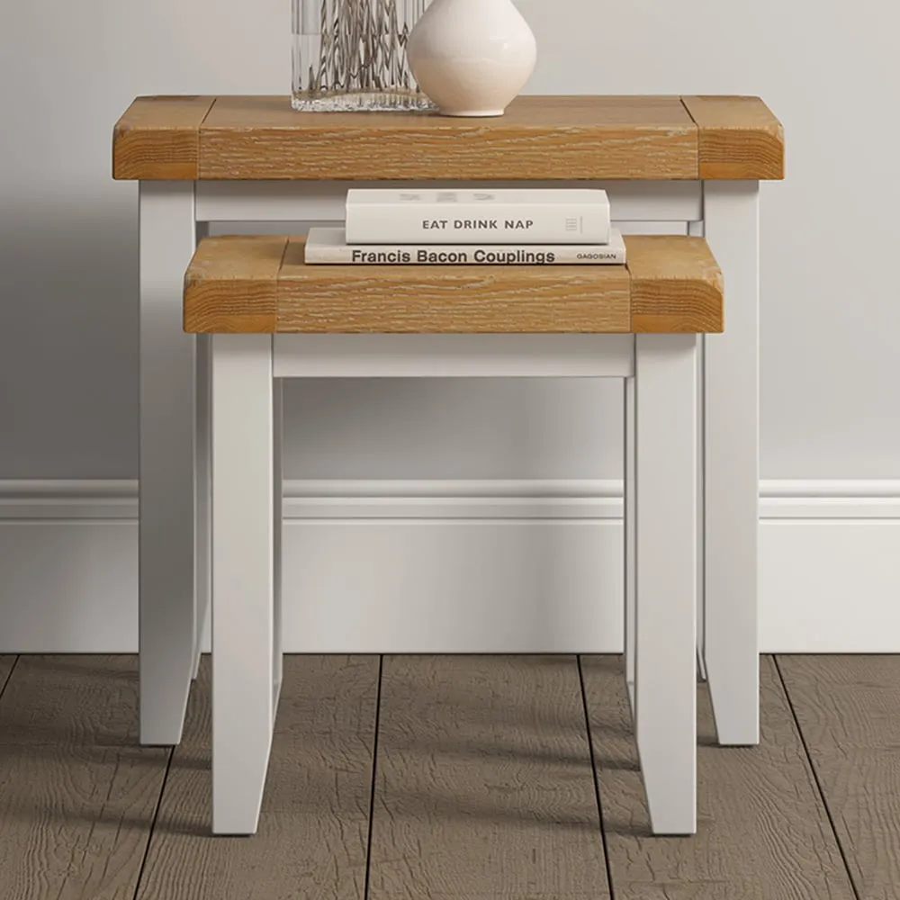 Windsor Nest of Tables Set of 2 - Ivory, Oak