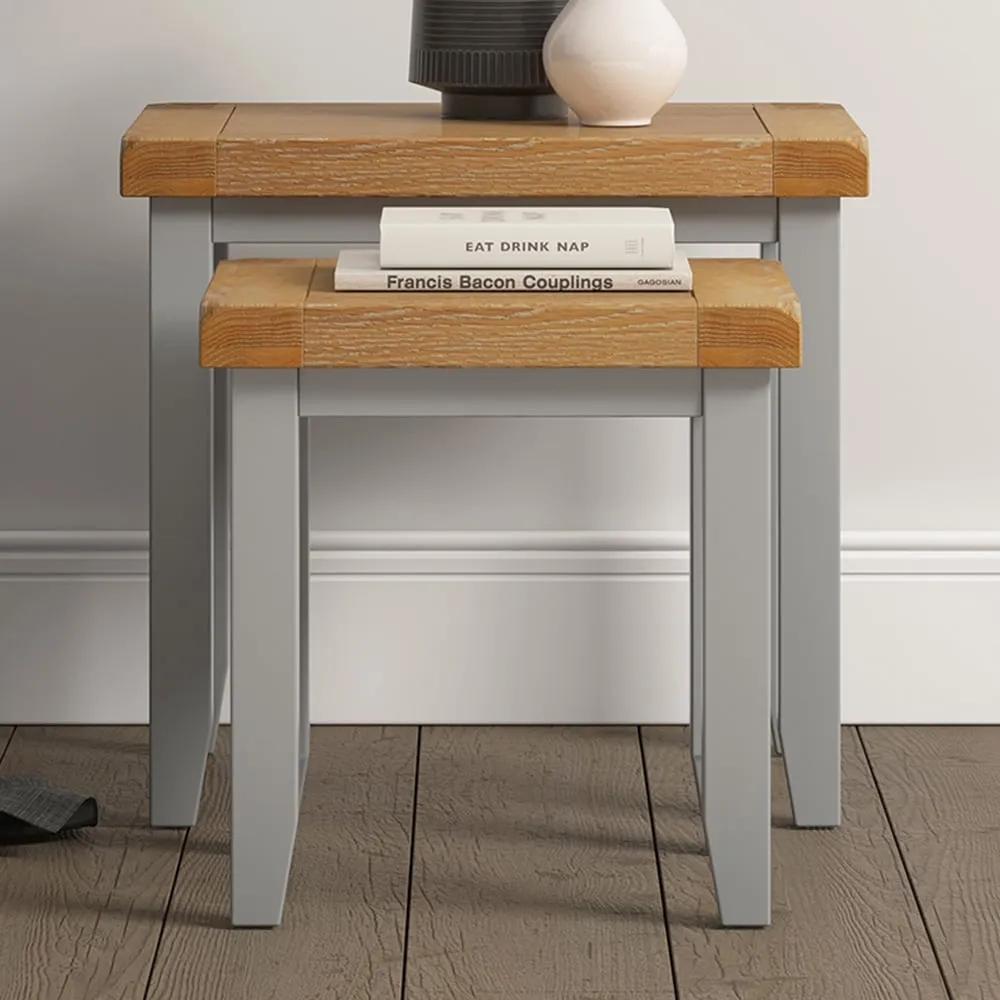 Windsor Nest of Tables Set of 2 - Pebble Grey, Oak