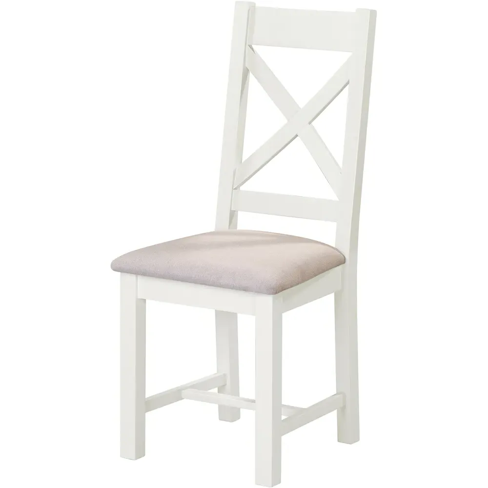 Windsor Set of 2 Cross Back Dining Chairs - Ivory, Oat Fabric