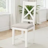Windsor Set of 2 Cross Back Dining Chairs - Ivory, Oat Fabric