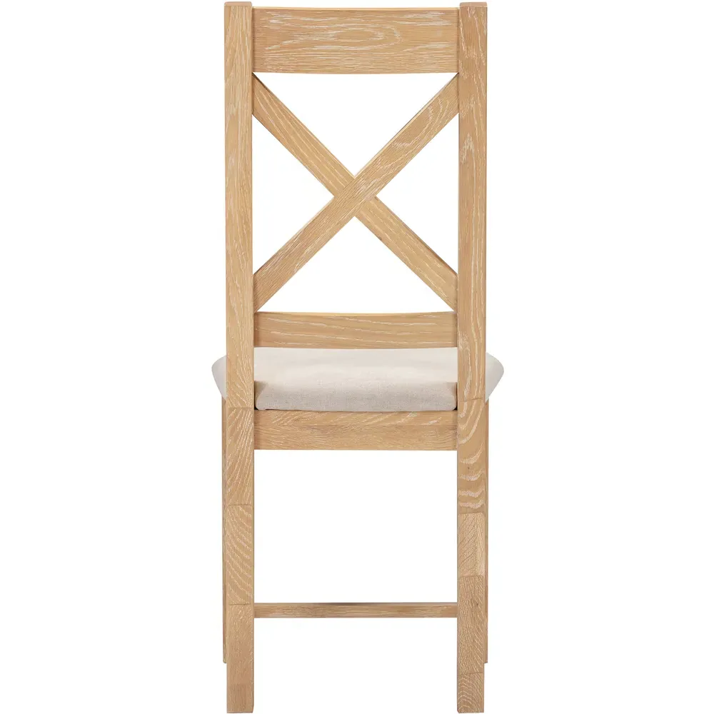 Windsor Set of 2 Cross Back Dining Chairs - Natural Oak, Oat Fabric