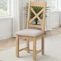 Windsor Set of 2 Cross Back Dining Chairs - Natural Oak, Oat Fabric