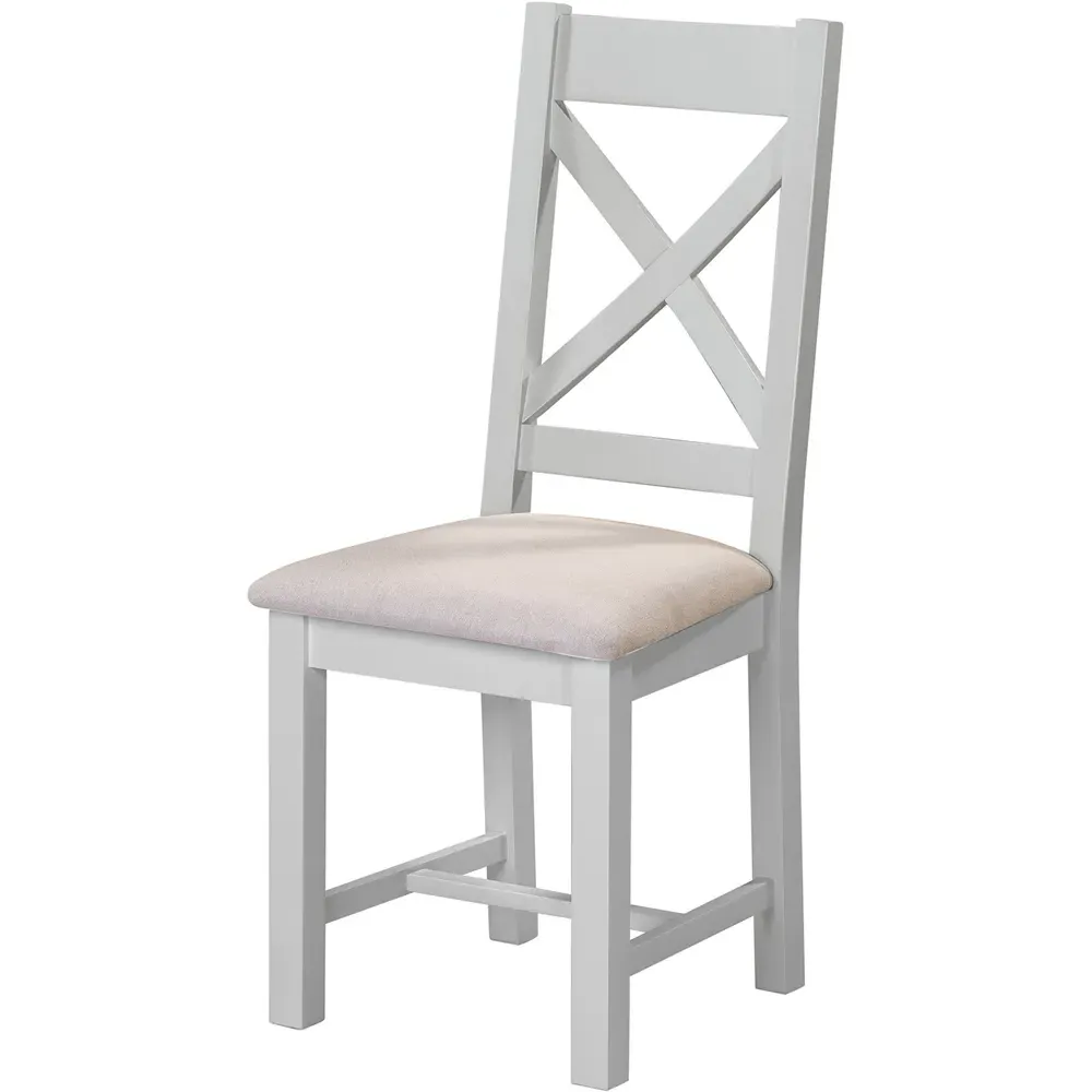 Windsor Set of 2 Cross Back Dining Chairs - Pebble Grey, Oat Fabric
