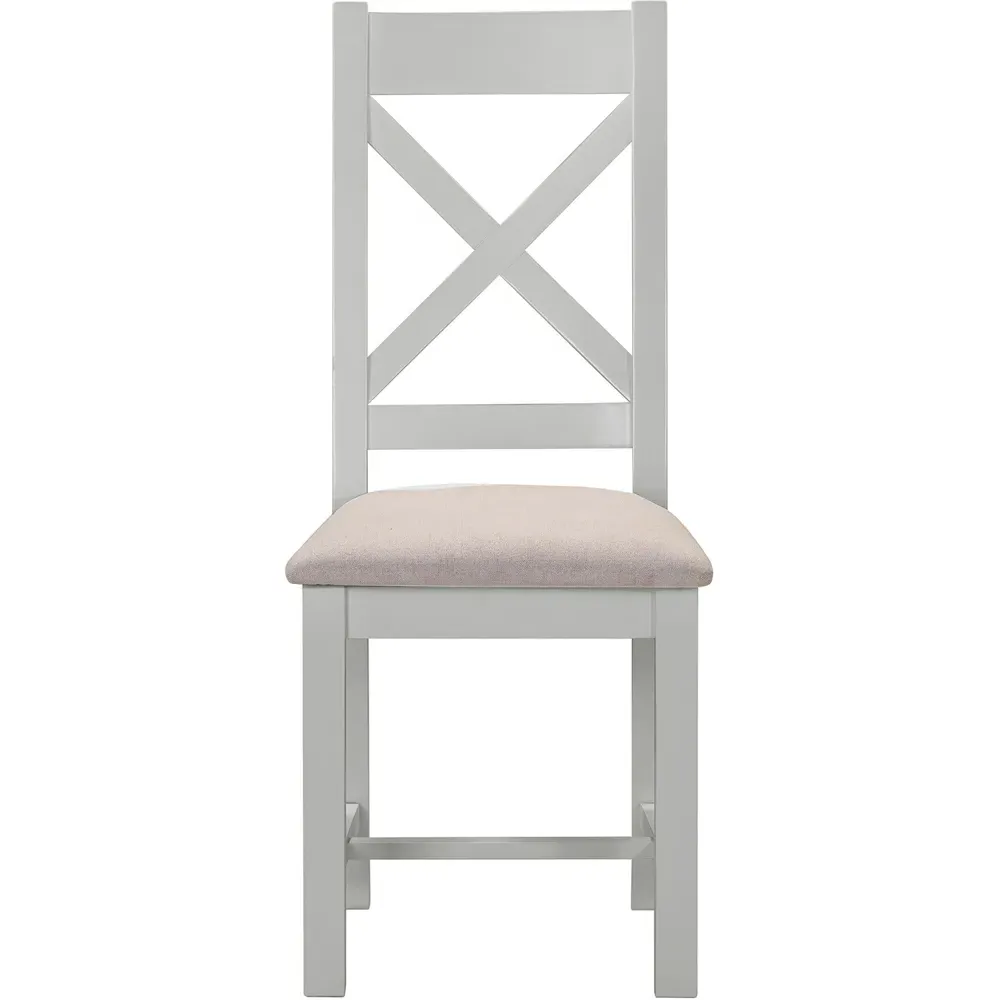 Windsor Set of 2 Cross Back Dining Chairs - Pebble Grey, Oat Fabric