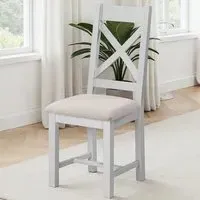 Windsor Set of 2 Cross Back Dining Chairs - Pebble Grey, Oat Fabric