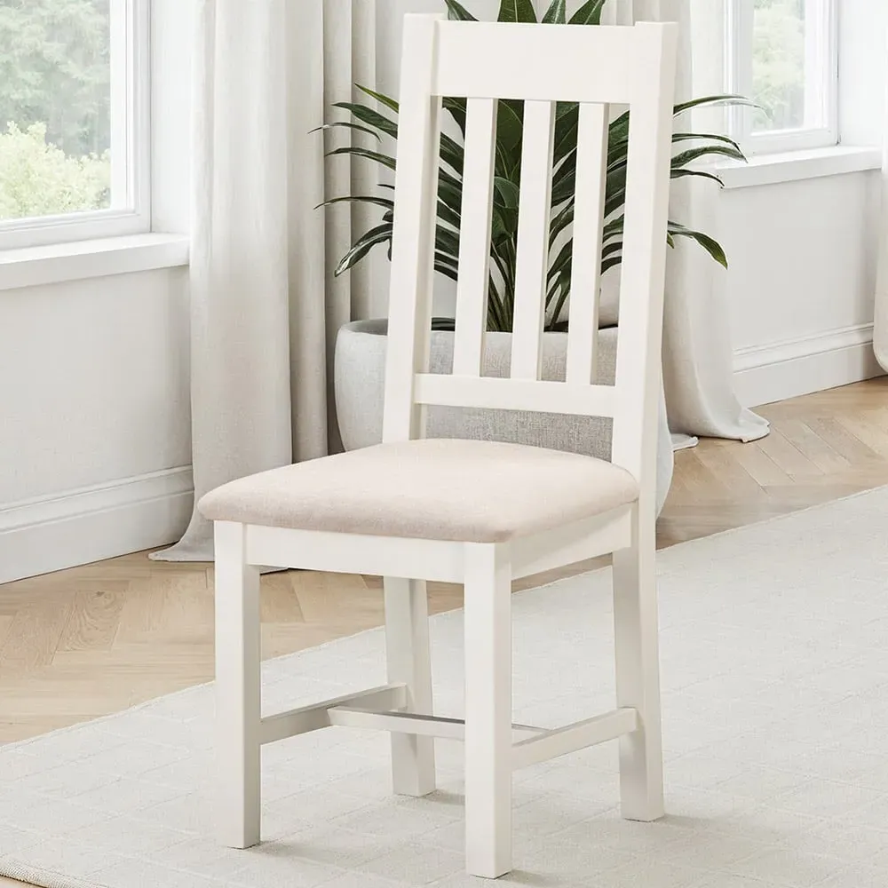 Windsor Set of 2 Slatted Dining Chairs - Ivory, Oat Fabric