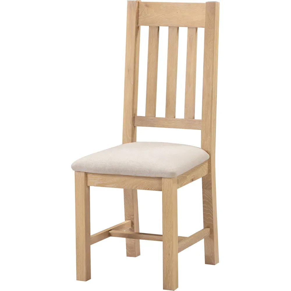 Windsor Set of 2 Slatted Dining Chairs - Natural Oak, Oat Fabric
