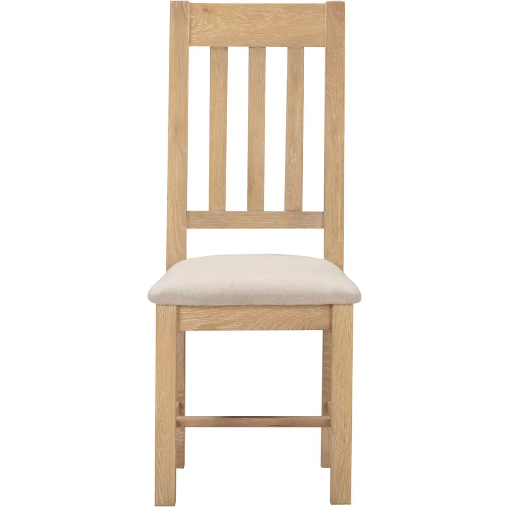 Windsor Set of 2 Slatted Dining Chairs - Natural Oak, Oat Fabric