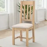 Windsor Set of 2 Slatted Dining Chairs - Natural Oak, Oat Fabric