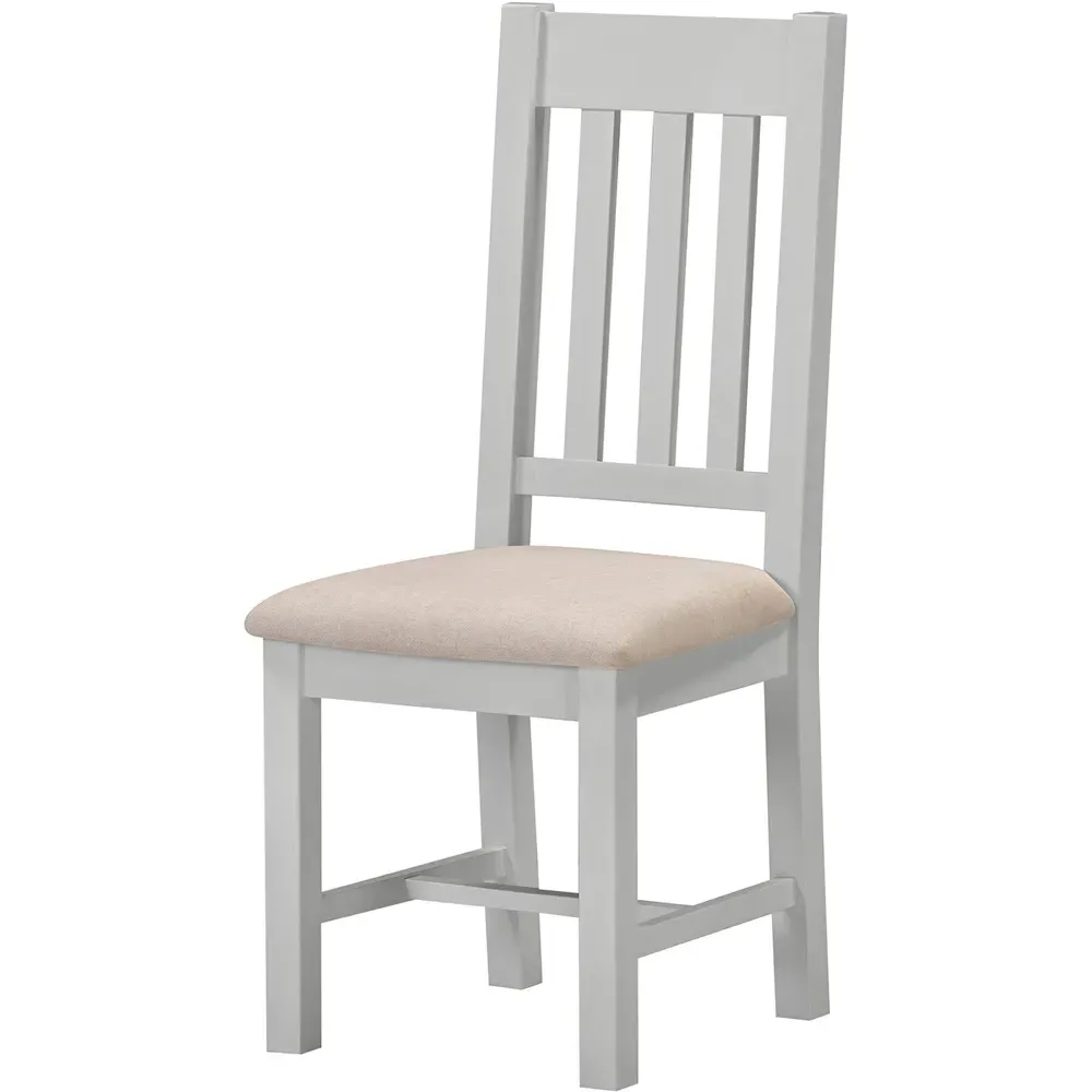 Windsor Set of 2 Slatted Dining Chairs - Pebble Grey, Oat Fabric