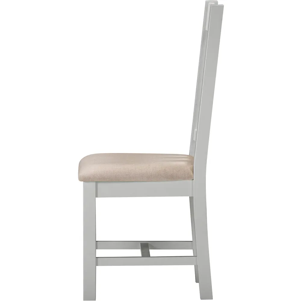 Windsor Set of 2 Slatted Dining Chairs - Pebble Grey, Oat Fabric