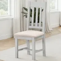 Windsor Set of 2 Slatted Dining Chairs - Pebble Grey, Oat Fabric