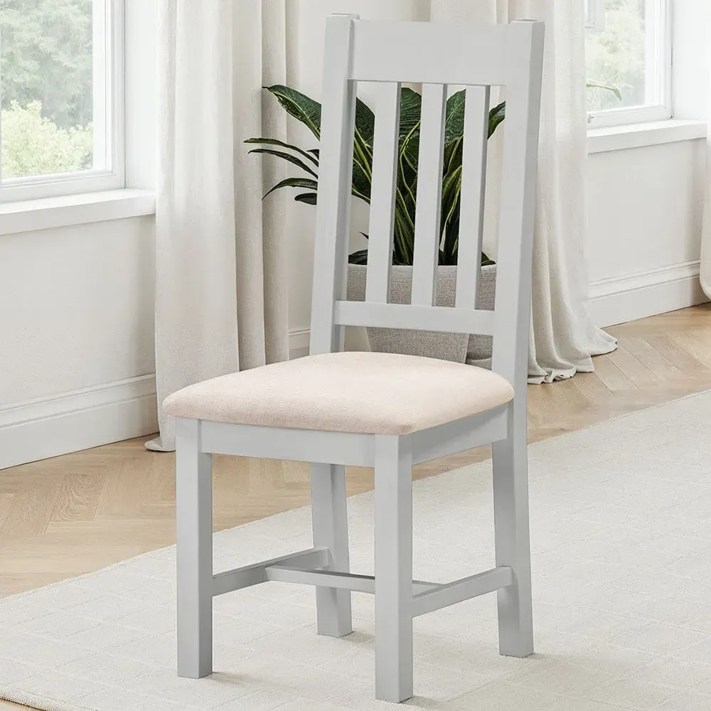 Windsor Set of 2 Slatted Dining Chairs - Pebble Grey, Oat Fabric