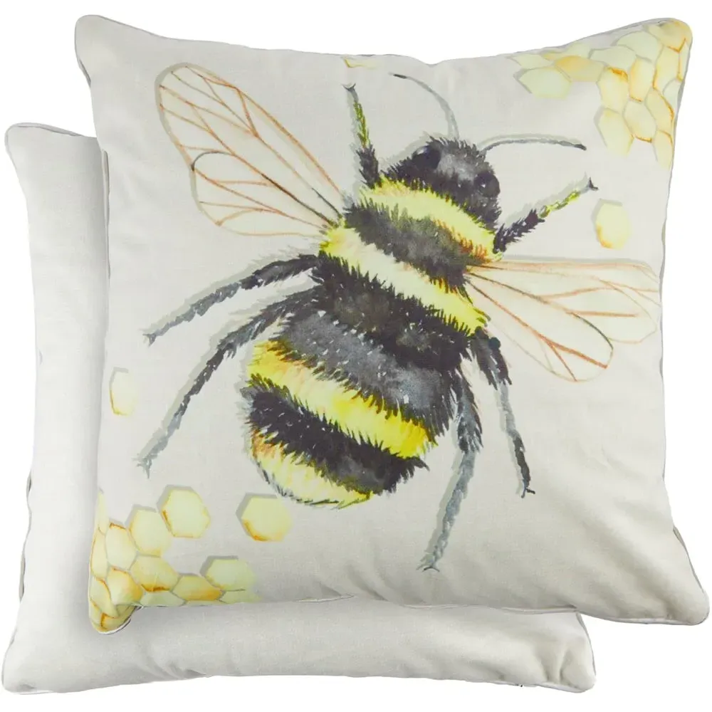 Animal Watercolour Bumble Bee Cushion Cover - Grey image