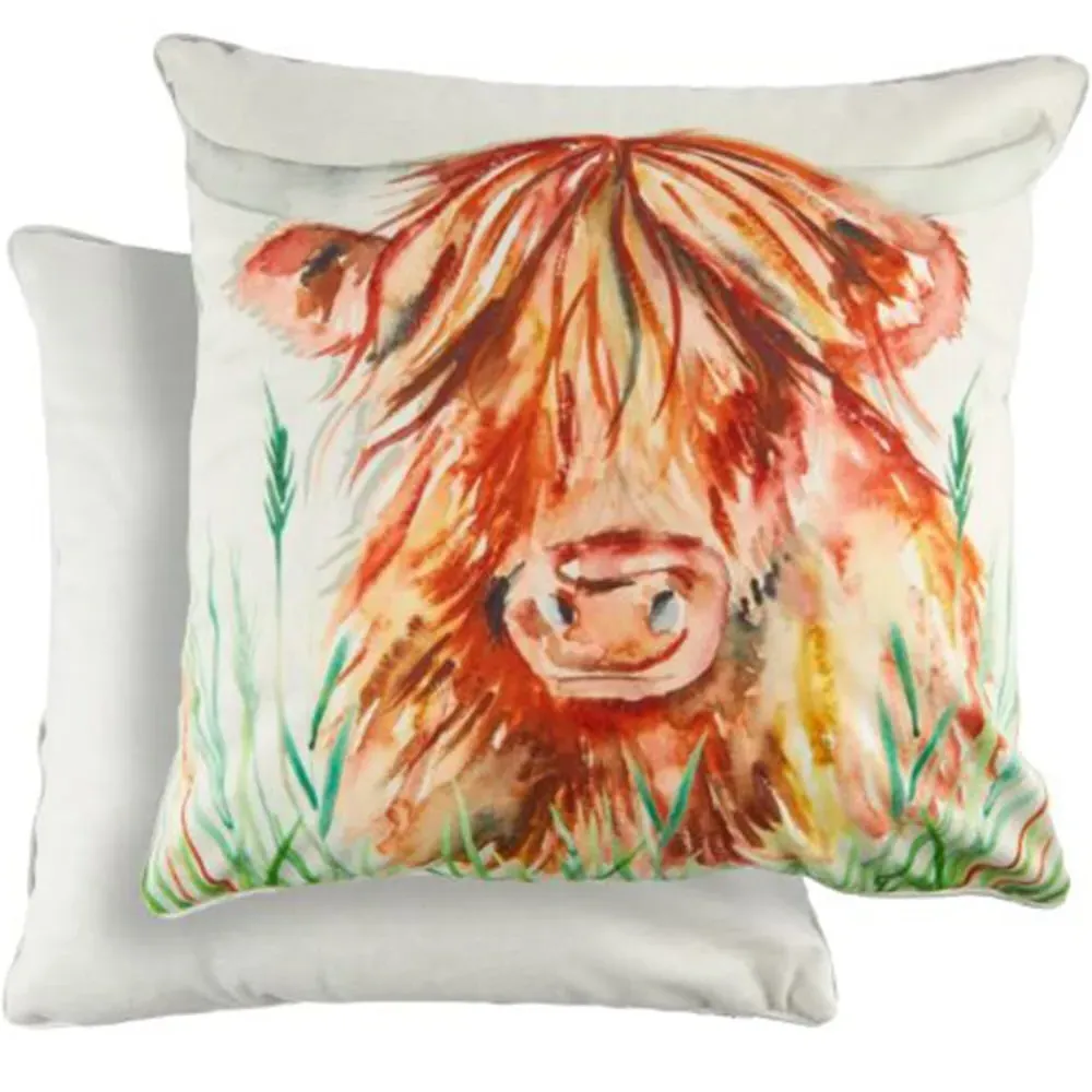 Animal Watercolour Cow Cushion Cover - Grey