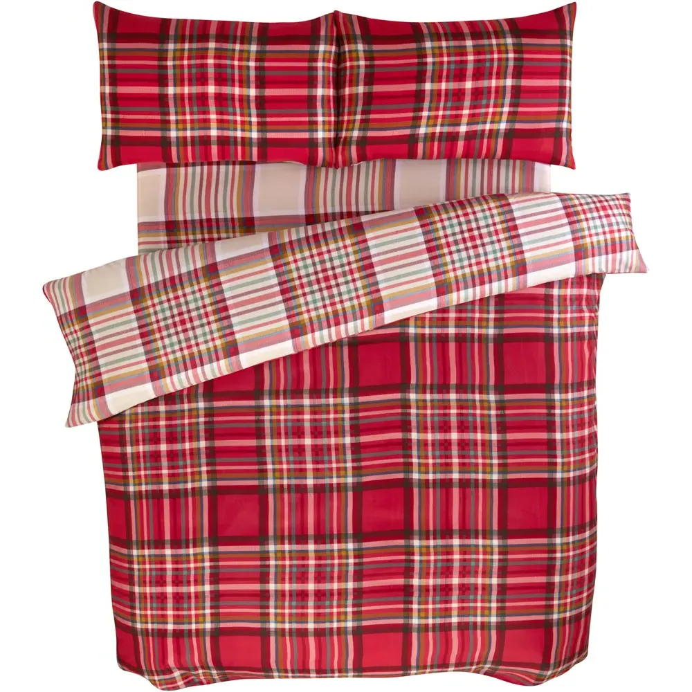 Cameron Checks King Size Duvet Cover Set - Red, Microfibre