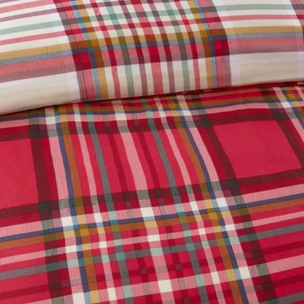 Cameron Checks King Size Duvet Cover Set - Red, Microfibre