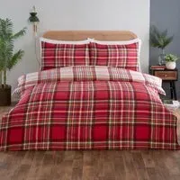 Cameron Checks King Size Duvet Cover Set - Red, Microfibre
