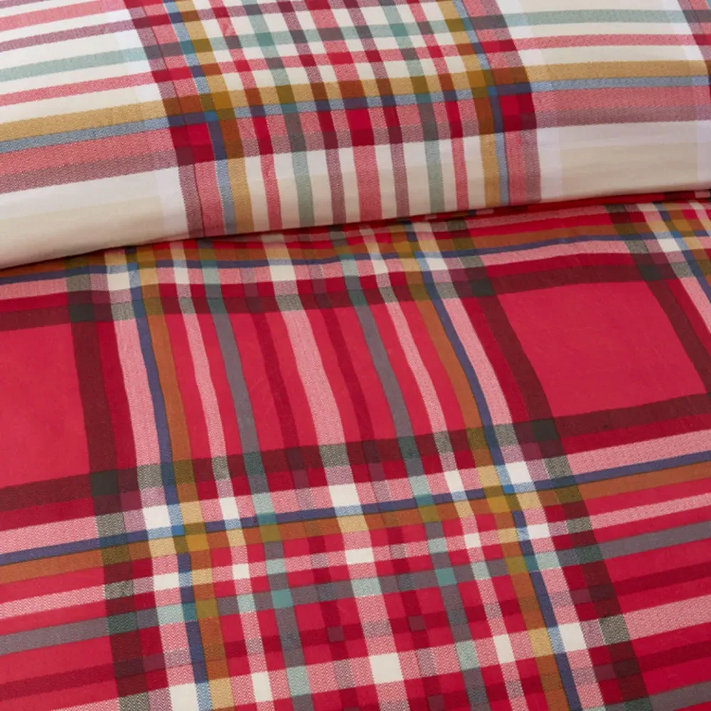 Cameron Checks Single Duvet Cover Set - Red, Microfibre