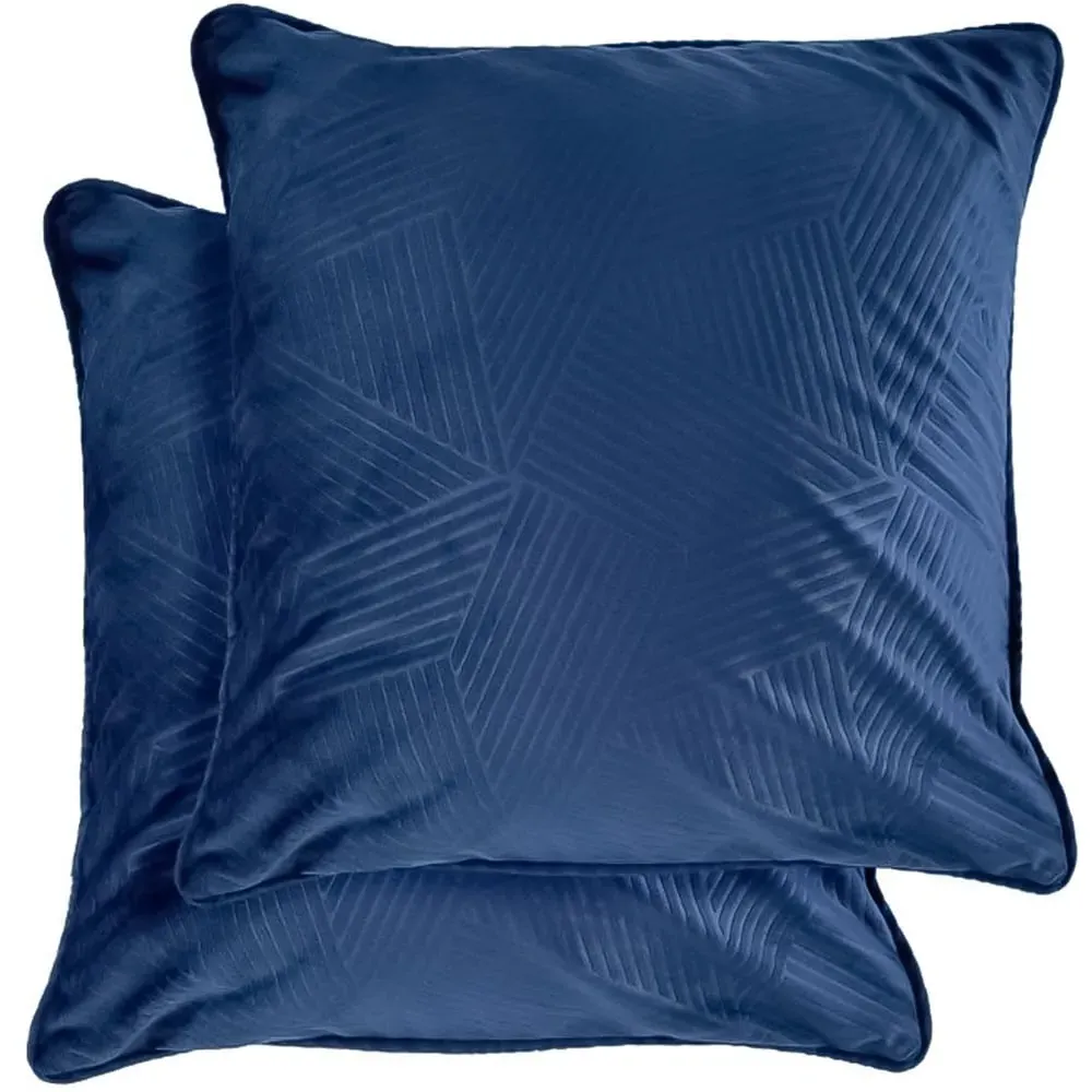 Deco Geometric Cushion Cover - Navy, Velvet