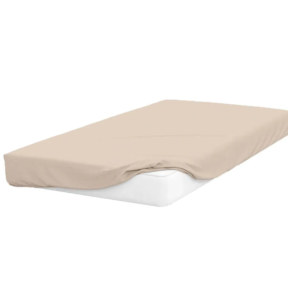 Double Deep Fitted Bed Sheet - Cream, Cotton Polyester