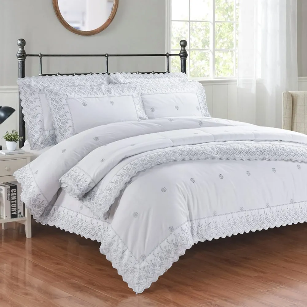 Gabrielle Double Floral Duvet Cover Set - Silver