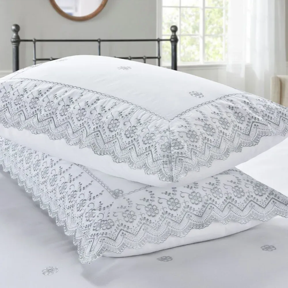 Gabrielle King Size Floral Duvet Cover Set - Silver