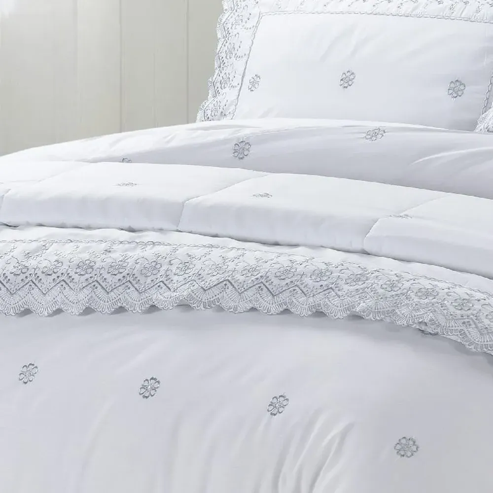 Gabrielle Super King Size Floral Bedspread - Silver