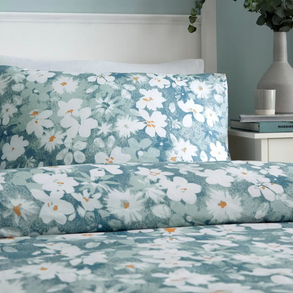 Hazy Bloom Single Duvet Set - Blue, Polycotton