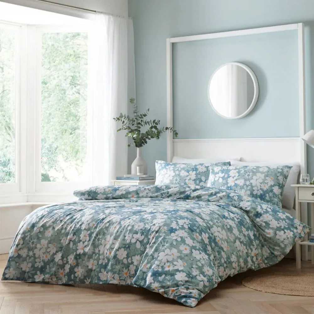 Hazy Bloom Single Duvet Set - Blue, Polycotton image