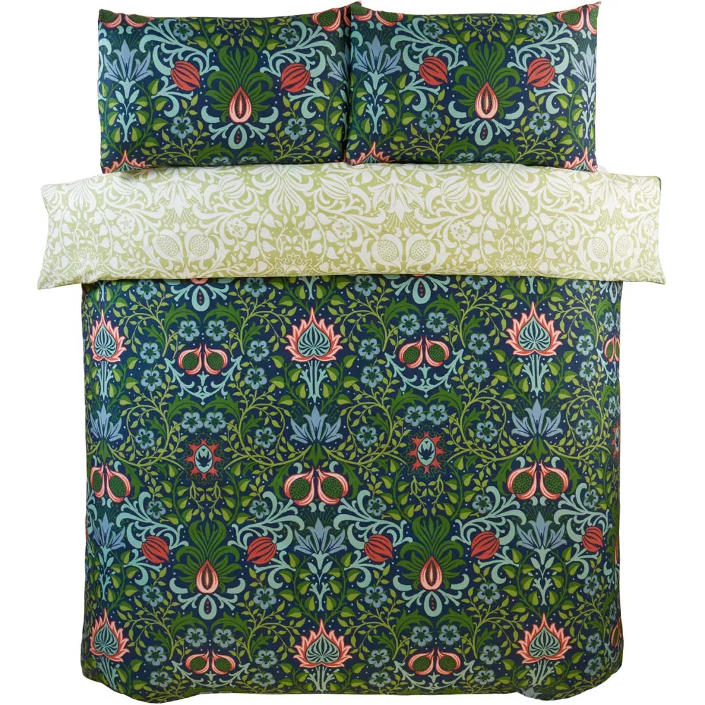 Heritage Flora Double Duvet Cover Set - Blue, Microfibre