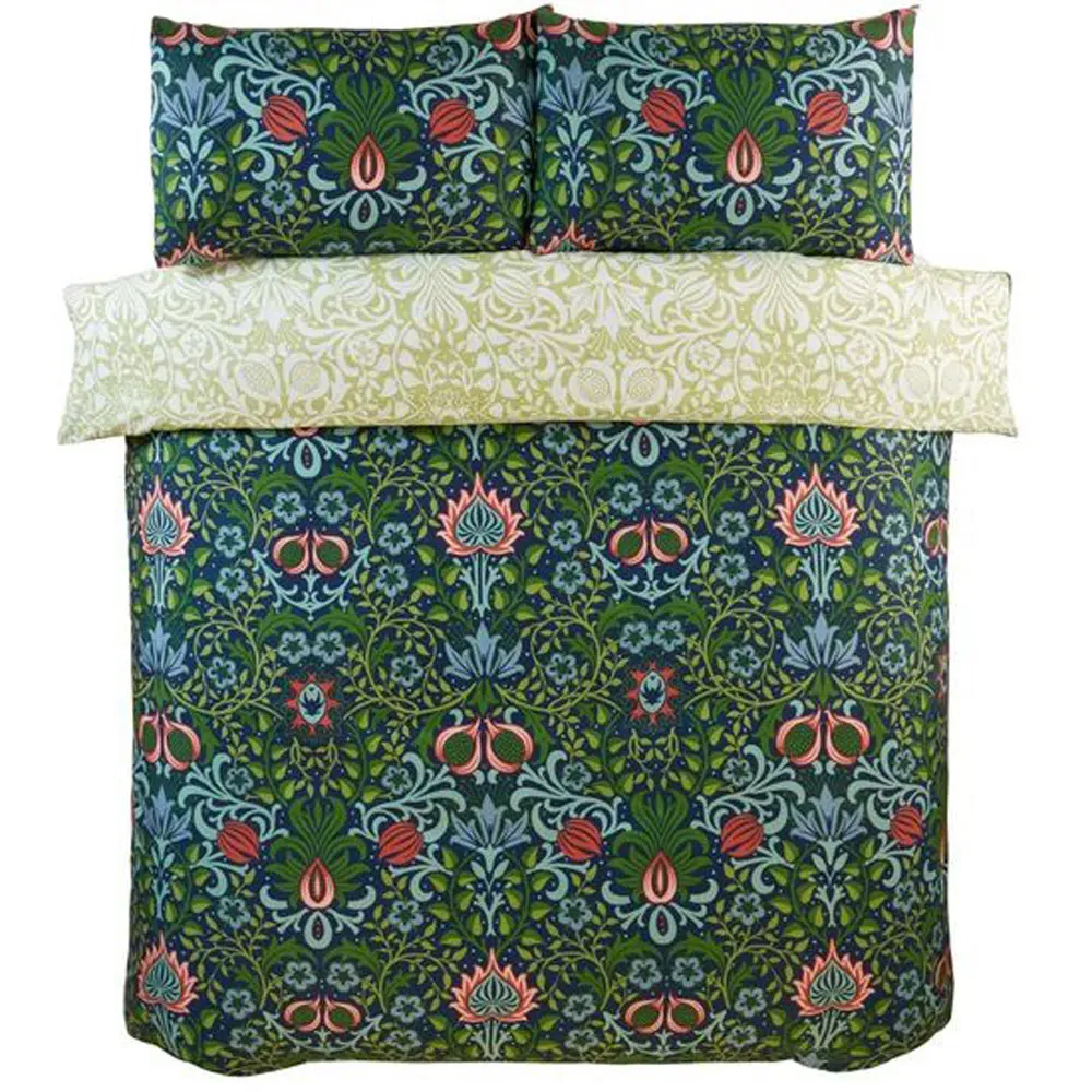 Heritage Flora King Size Duvet Cover Set - Blue, Microfibre