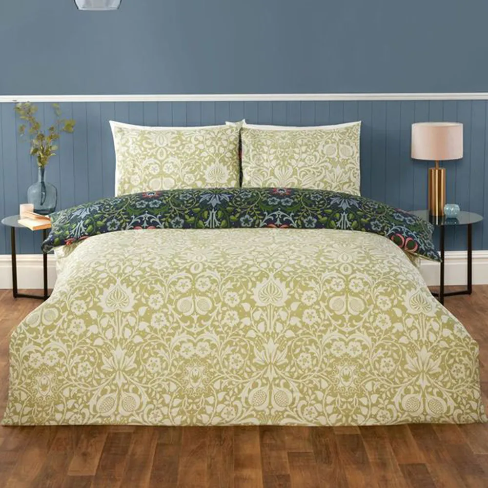Heritage Flora King Size Duvet Cover Set - Blue, Microfibre