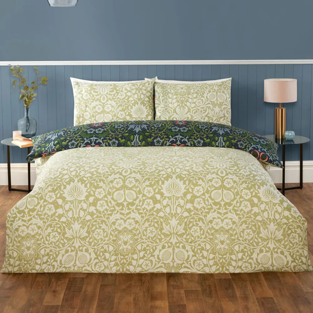 Heritage Flora Single Duvet Cover Set - Blue, Microfibre