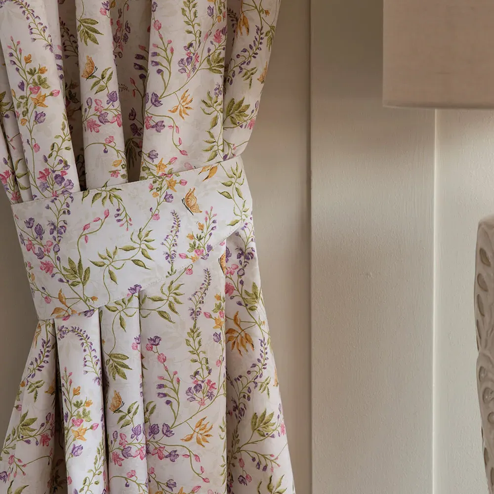 Kira Floral Lined Curtains with Tie Backs - Multi