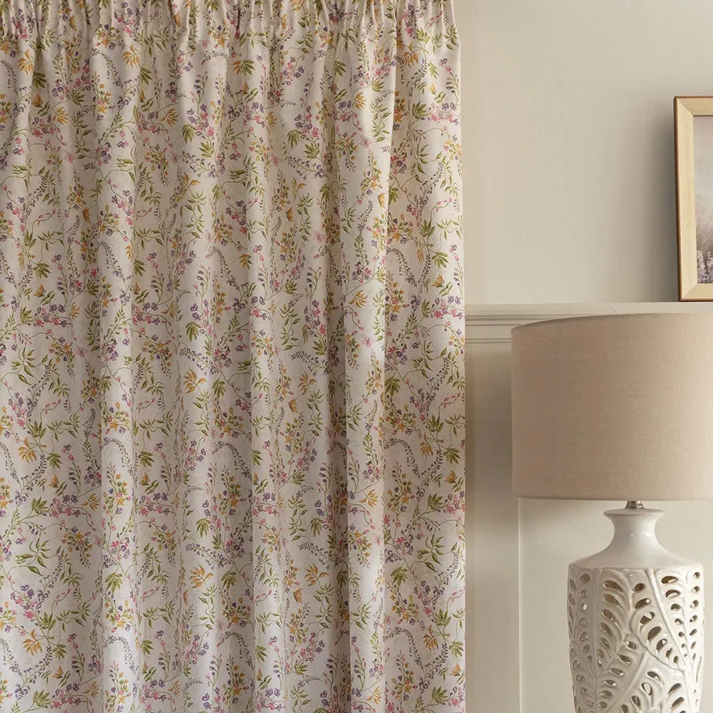 Kira Floral Lined Curtains with Tie Backs - Multi