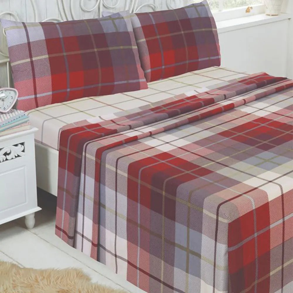 Lomond King Size Fitted Bed Sheet - Red, Brushed Cotton