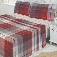 Lomond Single Fitted Bed Sheet - Red, Brushed Cotton