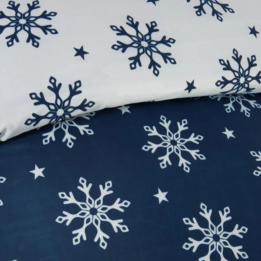 Snowflake Single Duvet Cover Set - Blue, Microfibre