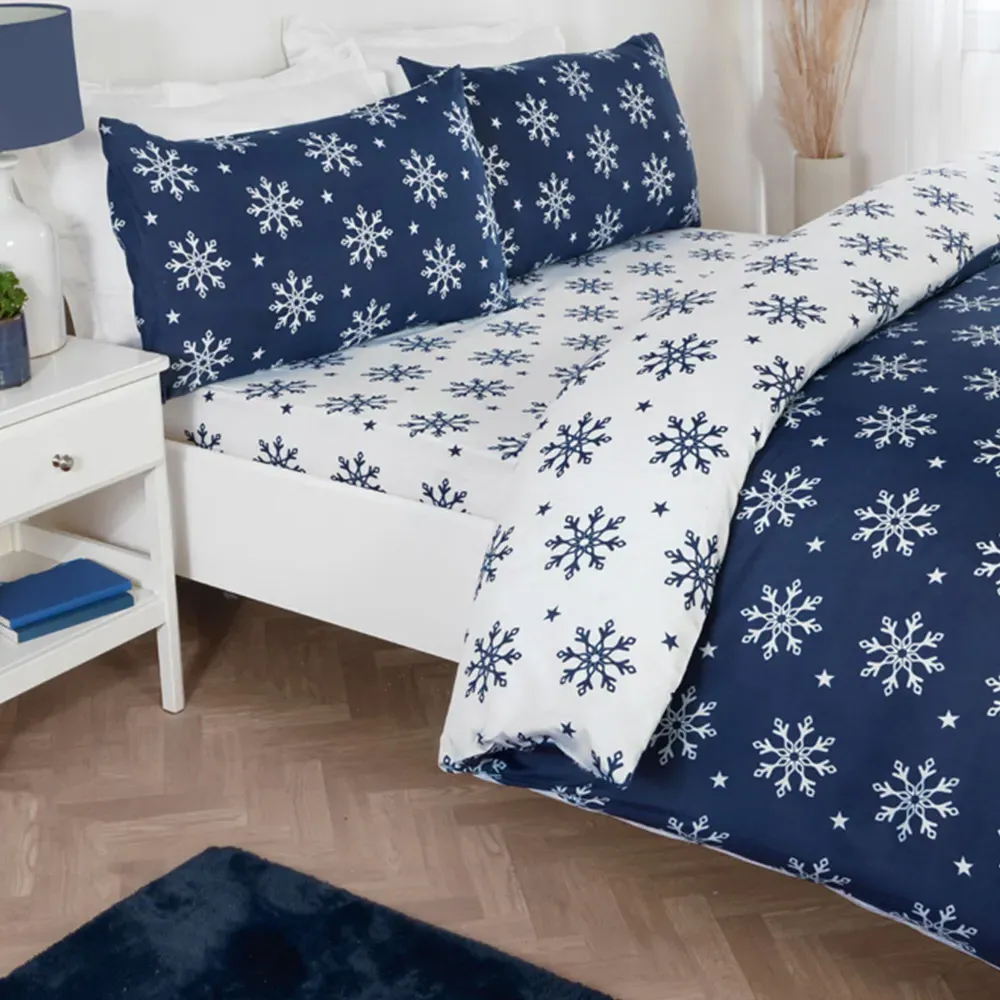 Snowflake Single Duvet Cover Set - Blue, Microfibre