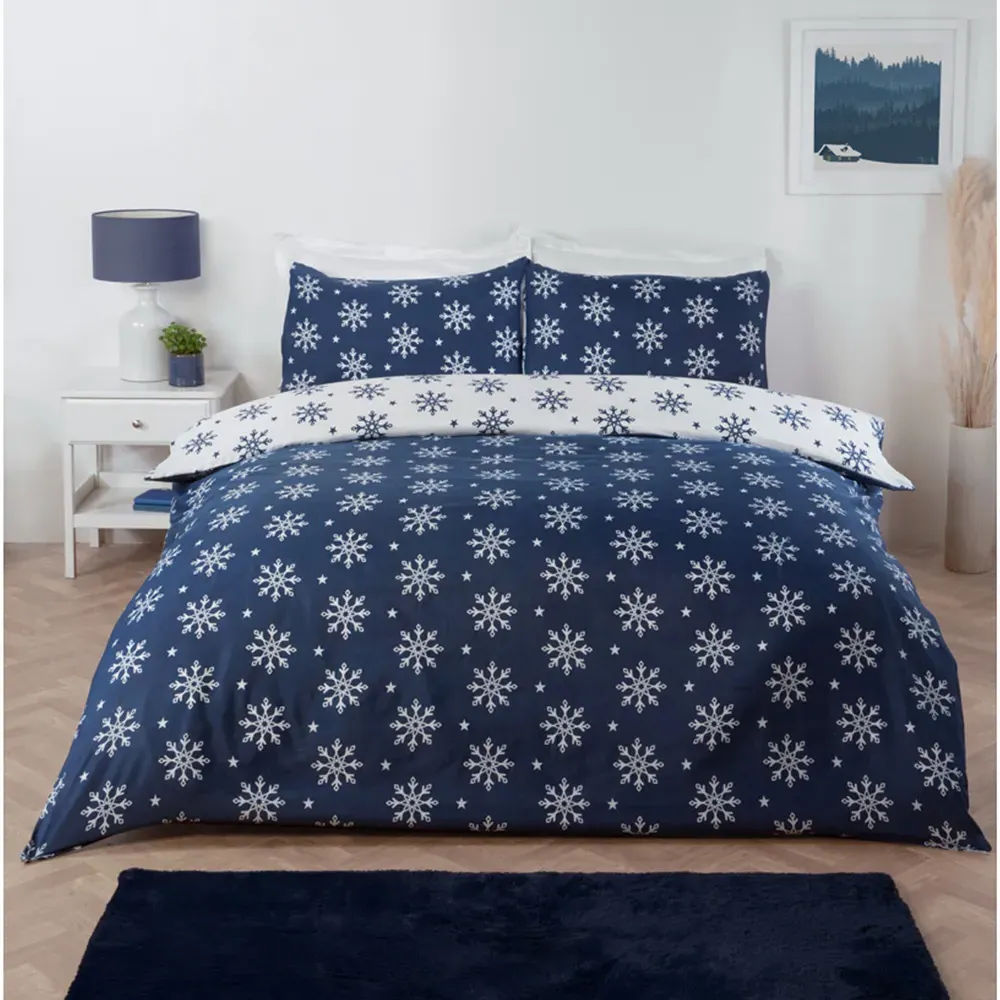 Snowflake Single Duvet Cover Set - Blue, Microfibre image