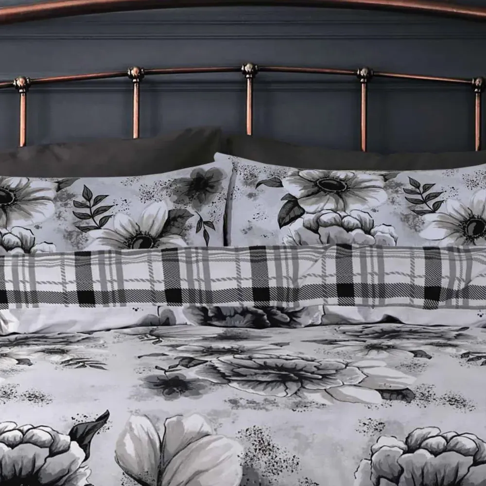 Velosso EasyCare Double Floral Reversible Duvet Set - Grey