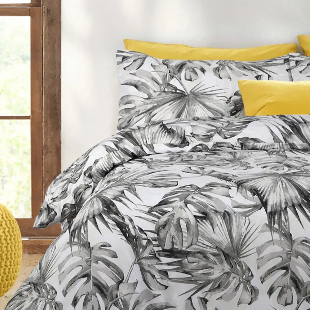 Velosso EasyCare Double Tropical Leaf Duvet Set - Grey