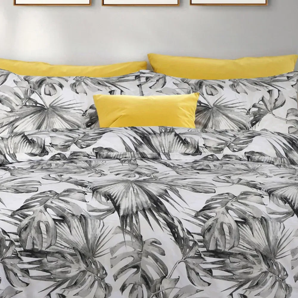 Velosso EasyCare Double Tropical Leaf Duvet Set - Grey