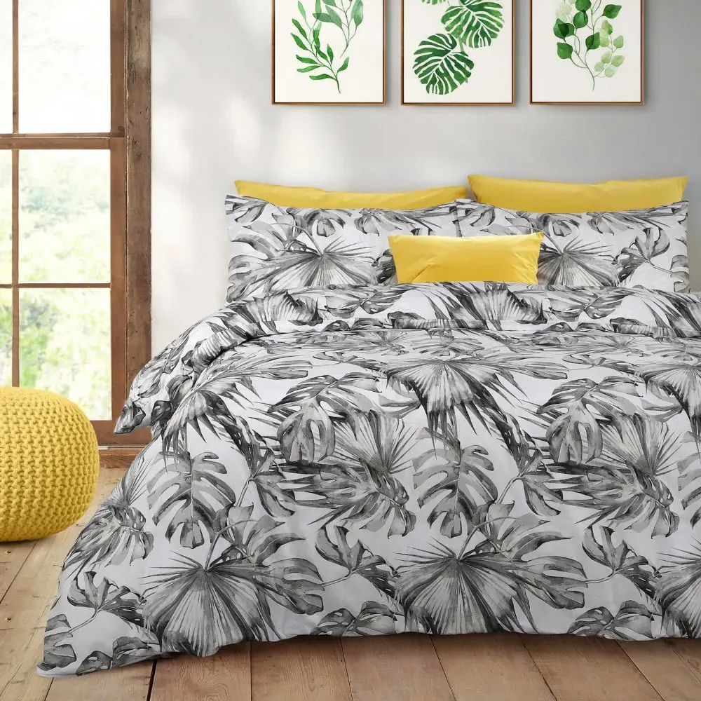 Velosso EasyCare Double Tropical Leaf Duvet Set - Grey