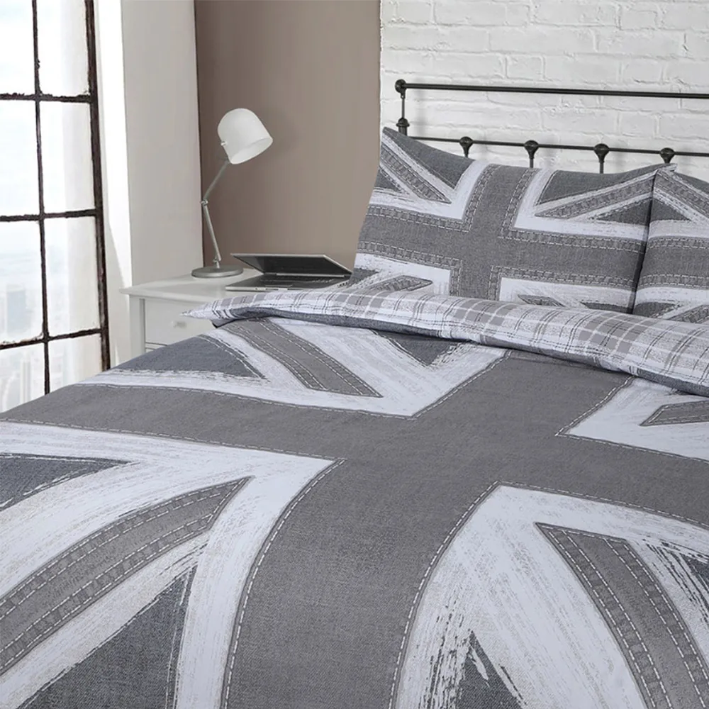 Velosso EasyCare Double Union Jack Reversible Duvet Set - Grey